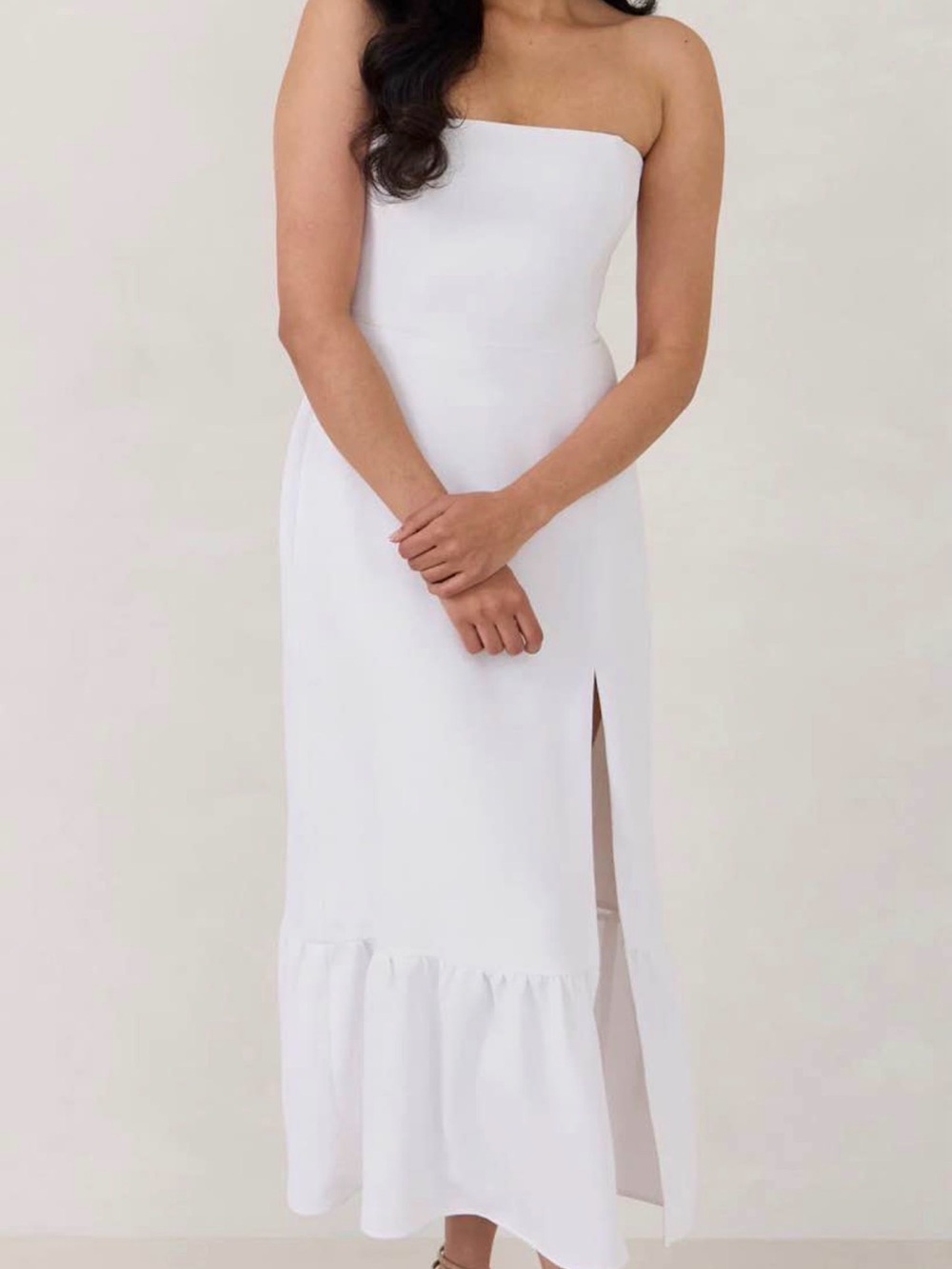 Park & Fifth Strapless White Maxi Dress with Ruffle Hem